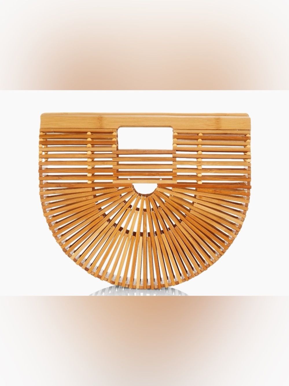 Semi-Circle Bamboo Slatted Handbag - Natural Wood - Picture 4 of 5